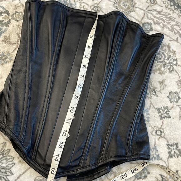 MEANA STYLES Black Faux Leather Hook Front Boned Corset Size 24” - Picture 8 of 9